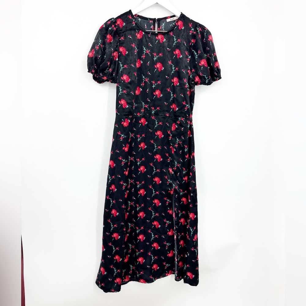 Mi Ami Retro Pinup Style Floral Print Midi Dress Black Red Size Small - Picture 2 of 10